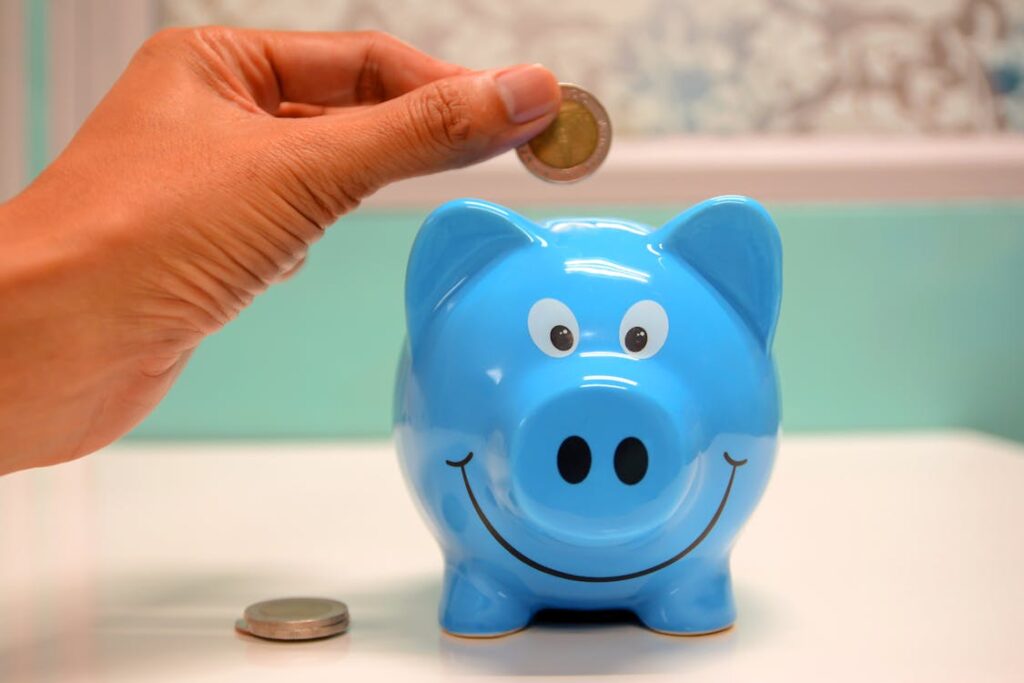 Piggy bank with coins representing personal savings and emergency fund